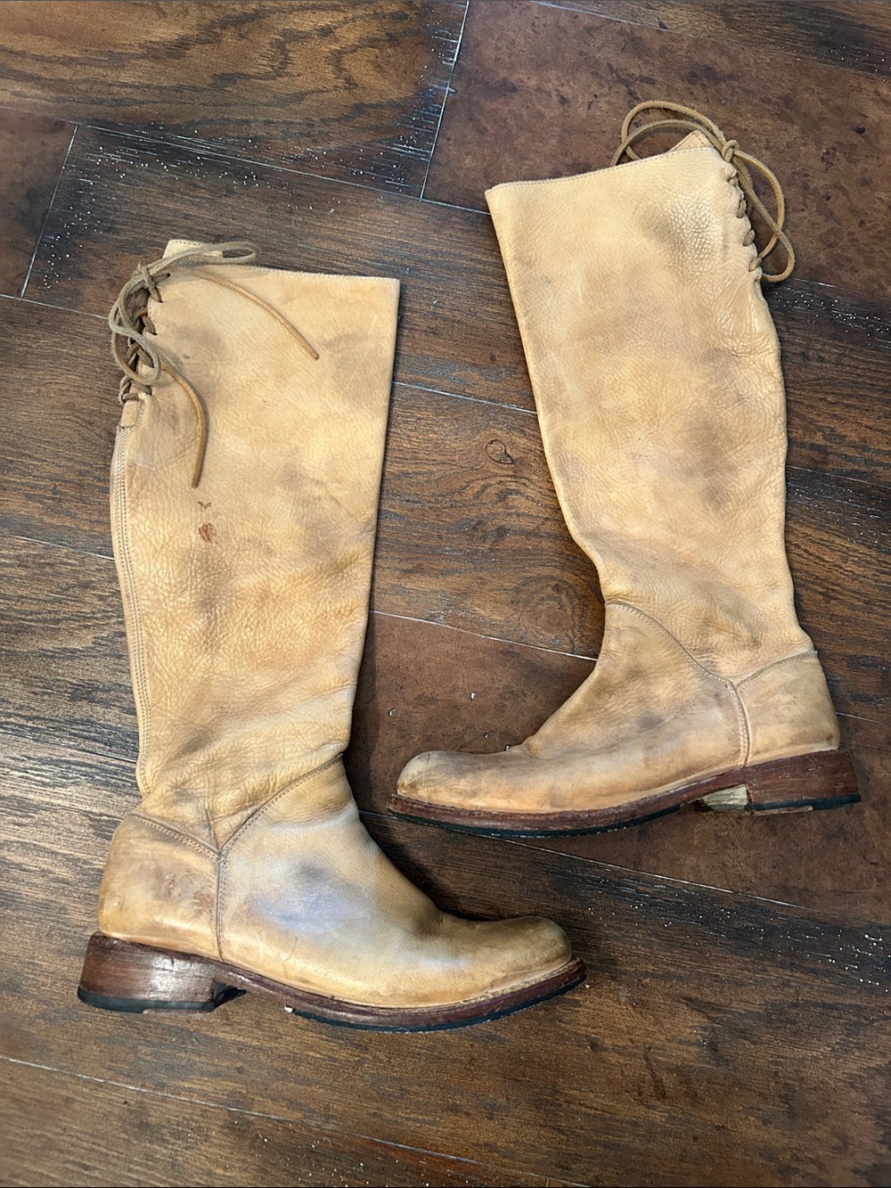 Bed Stu Classic Tall Lace-Up Women's Distressed Leather Boots Tan Sz 8.5